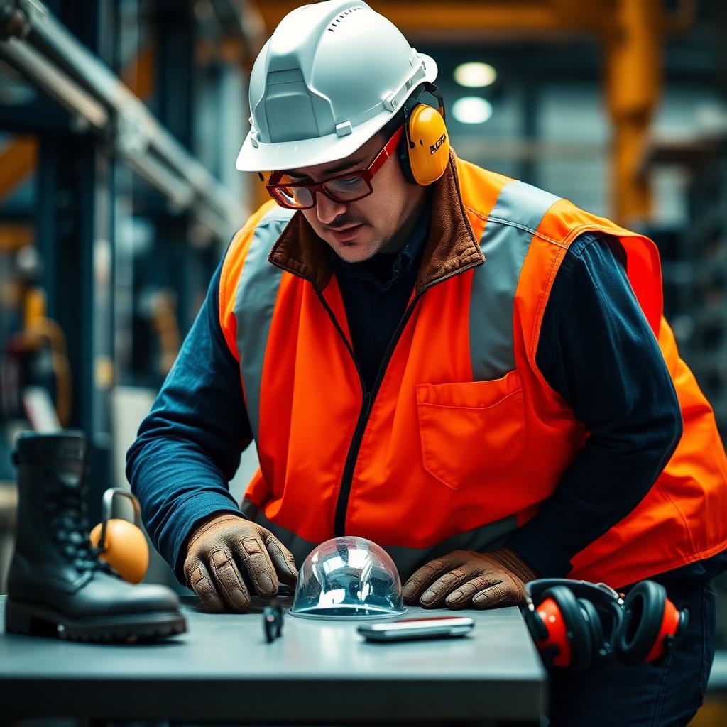 Técnico em segurança do trabalho com EPI inspecionando equipamentos